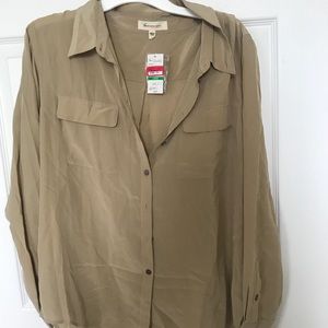 Vince Camuto Tan Silk Button Down L NWT